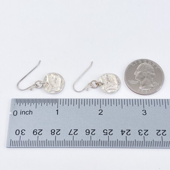 Vintage Sterling Silver 925 Artisan Textured Disc Dangle Earrings - Picture 4 of 5